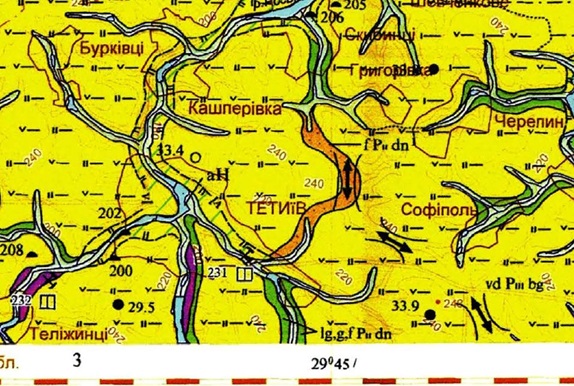 Рис.2. Карта четвертичных отложений Тетиевского района